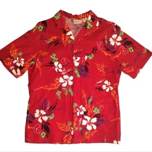 Frankenstein Hawaiian floral button up shirt, men's large, vintage sz large